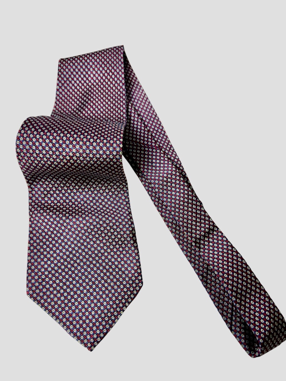 Lauren Ralph Lauren 100% Silk Tie Burgundy Geometric Vintage Made In USA